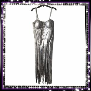 CHANNEL YOUR INNER BEYONCE or TINA ☆ SILVER METALLIC FRINGE BODYSUIT ☆ 2…